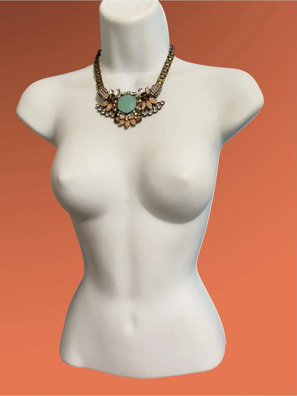 J. CREW Antiqued Gold Chain Floral Crystal Rhinestone Light Blue Necklace